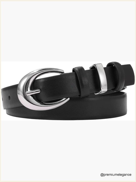 Cow Leather Skinny Dress Belt with Gold Buckle main image 7